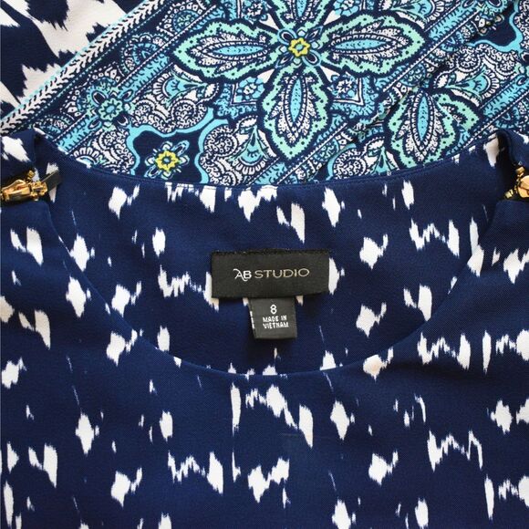 AB STUDIO Sleeveless Shift Dress Blue/White Size 8 - Picture 5 of 7